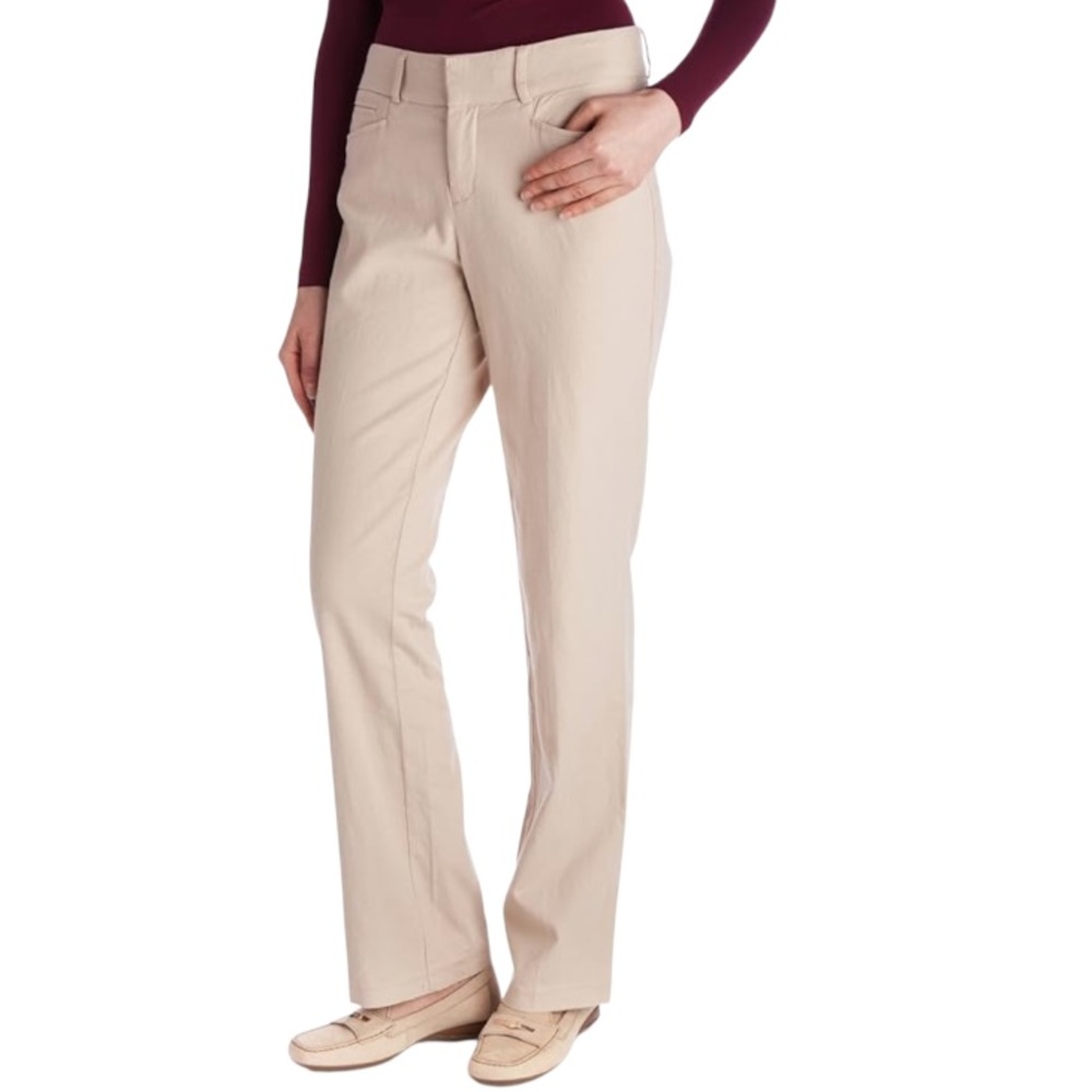 Dockers Khaki Pants Women’s Metro Trouser Flat Front Khaki Tan Size 8 Long